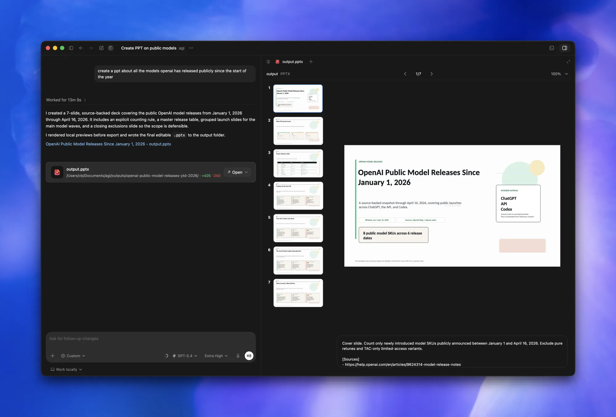 Codex App 在 artifact 查看器中显示生成的演示文稿