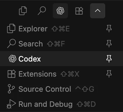 Codex 扩展在 IDE 侧边栏中的界面