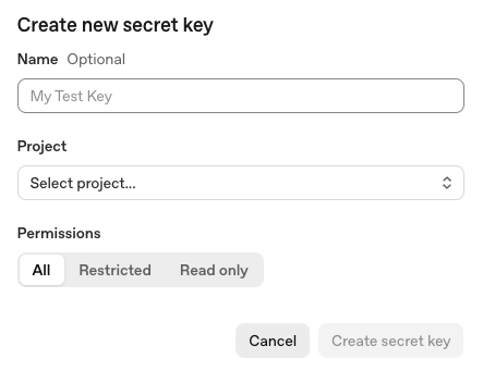 Codex 分析 API key 创建界面