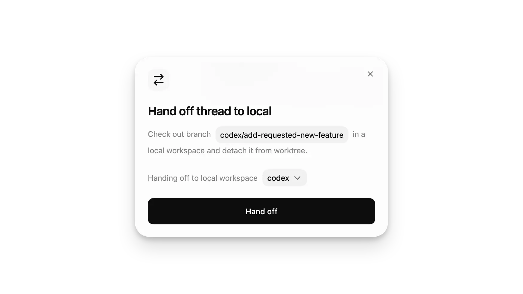 把线程从工作树移动到 Local 的交接对话框